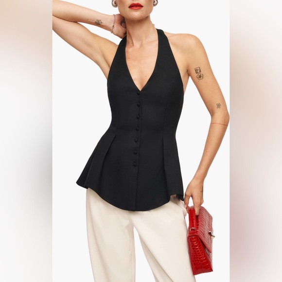Reformation Auli Halter Top in Black Size 4 - Picture 9 of 13